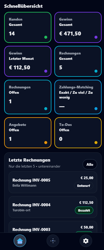 Valvero App – Dashboard Vorschau